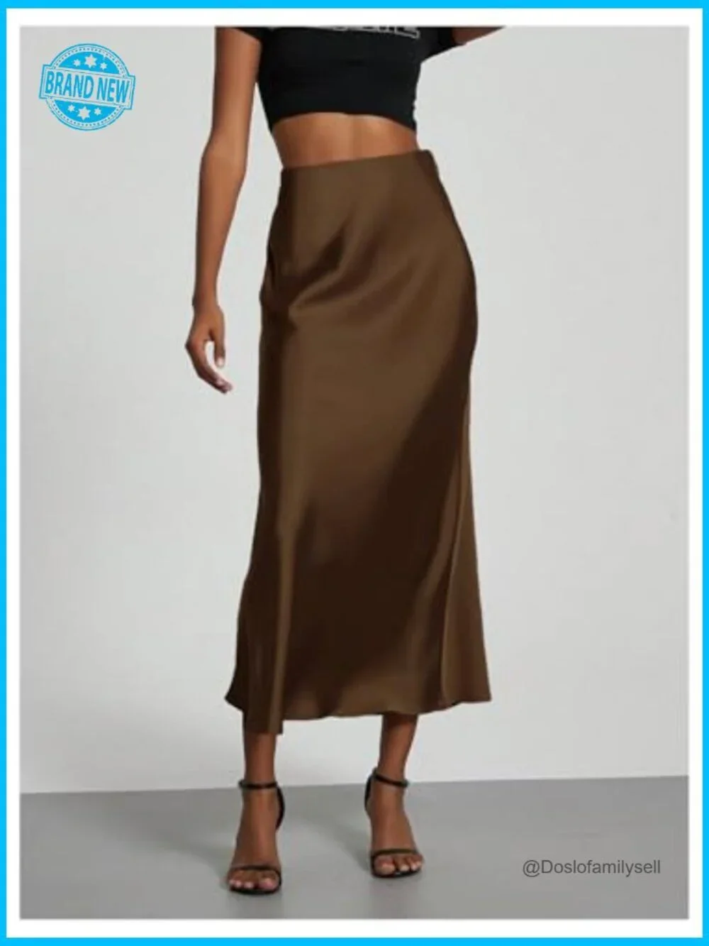 Ribbed Knit Midi Skirt High Waisted Flared Fishtail Hem Casual Work Office